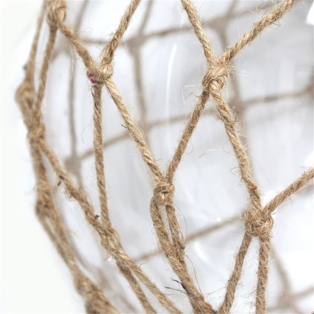 Elegant Designs LT1050-CLR Buoy Rope Nautical Netted Coastal Ocean Sea Glass Table Lamp with Burlap Fabric Shade, Clear
