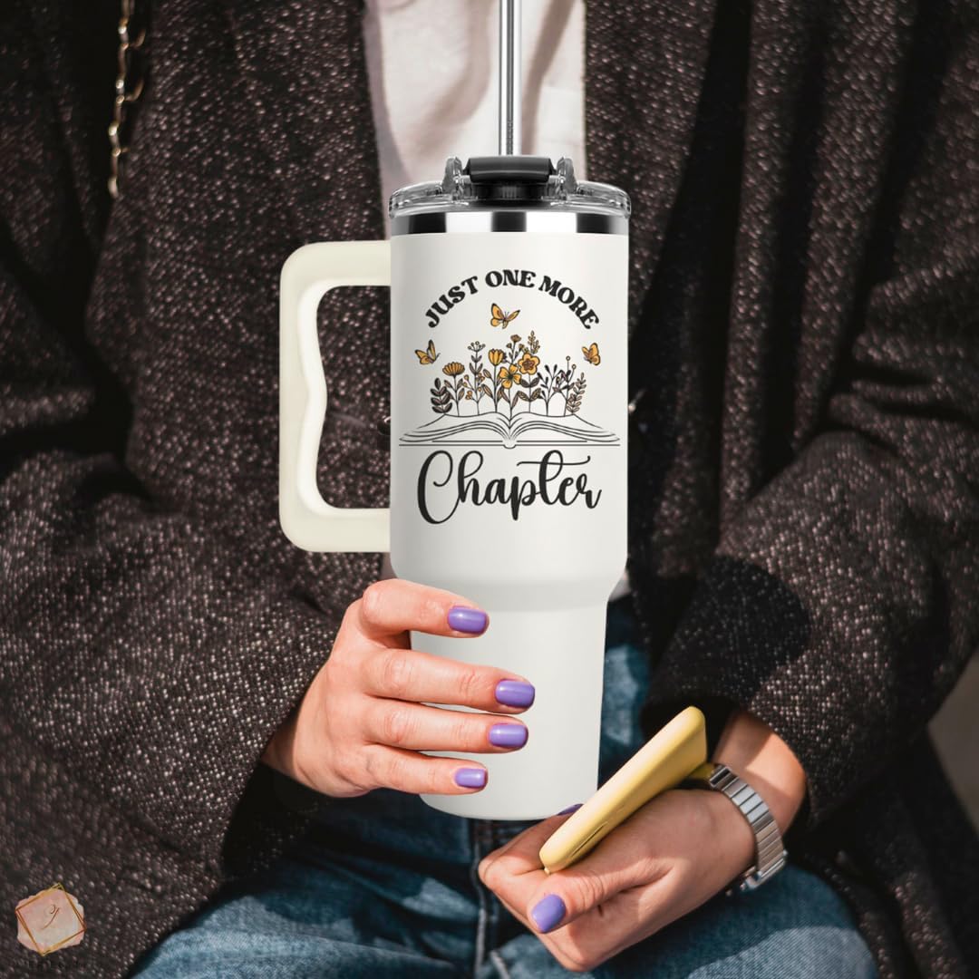 Christmas Gifts for Book Lover - Just One More Chapter Tumbler 40Oz, Book Lover Gifts for Women, Gift for Readers Women, Bookish Cups, Reading Tumbler, One More Chapter Mug, Books Cups