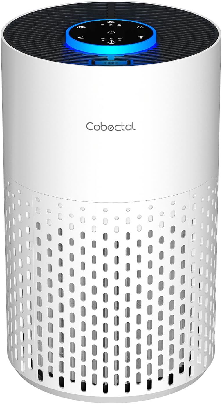 Air Purifiers for Bedroom Home, Cobectal Air Cleaner with H14 True HEPA 3-in-1 Filter for Room up to 1050 ft², Sleep Mode & Aroma Function, Portable Air Purifiers for Office, Dorm, RVs, White