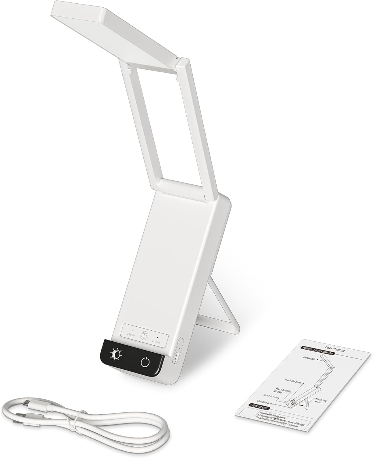 EZVALO Rechargeable Desk Lamp,6000mAh Battery Wireless Light,Cordless Table Lamp for Book Reading,Foldable Mini Lamps&Portable,3 Color Dimmable Small Light for Bed,Nail Light,Craft(White)
