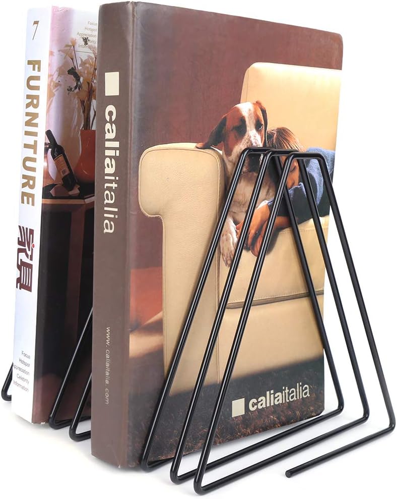 Book Organizer Magazine Holder, Adjustable Bookend Expandable Metal Bookend Desktop Book Stand Heavy Duty Book End for Home Office School Library Hotel (Black)