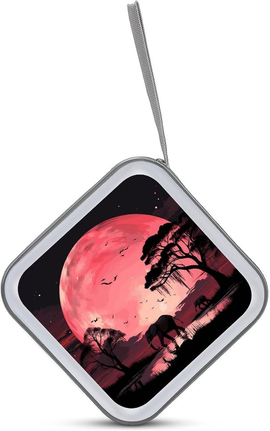 Pink Moon Elephant CD Case 40 Capacity Case Zipper CD Collection Bag with Handles Cover DVD Storage Hard Plastic DVD Disc Cases Storage Binder for Car Home Office Travel