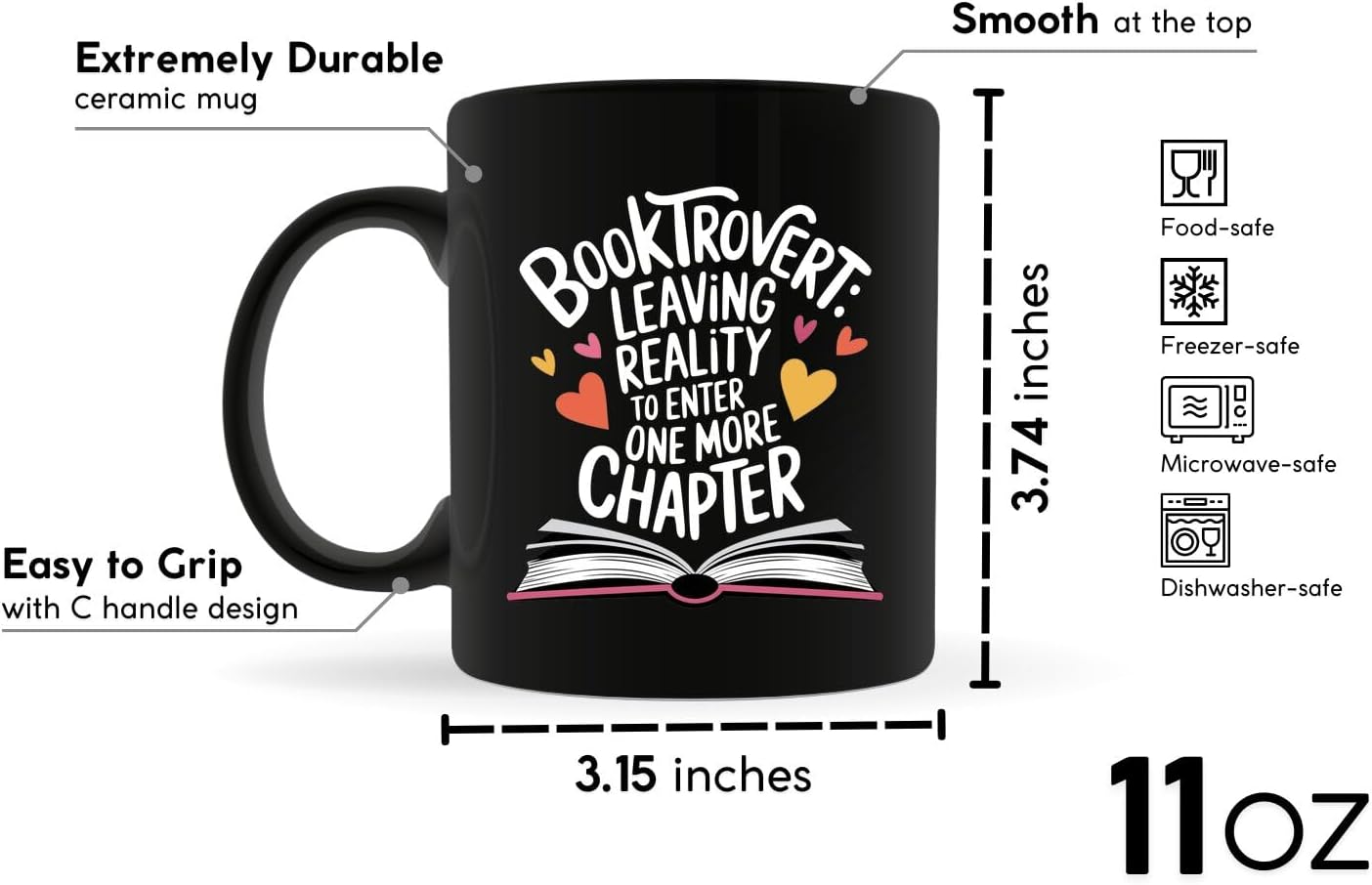 Book Lovers Coffee Mug 11oz Black -Booktrovert Chapter - Gift for Book Club Bookworm Bookish Reading Nerdy Avid Readers Women