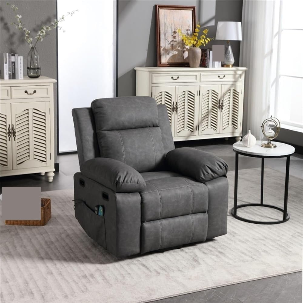 Electric Power Lift Recliner with Massage & Lumbar Heat – Gray Leather Sofa with Remote Control, Cupholders, USB Ports, Comfort for Elderly & Living Room