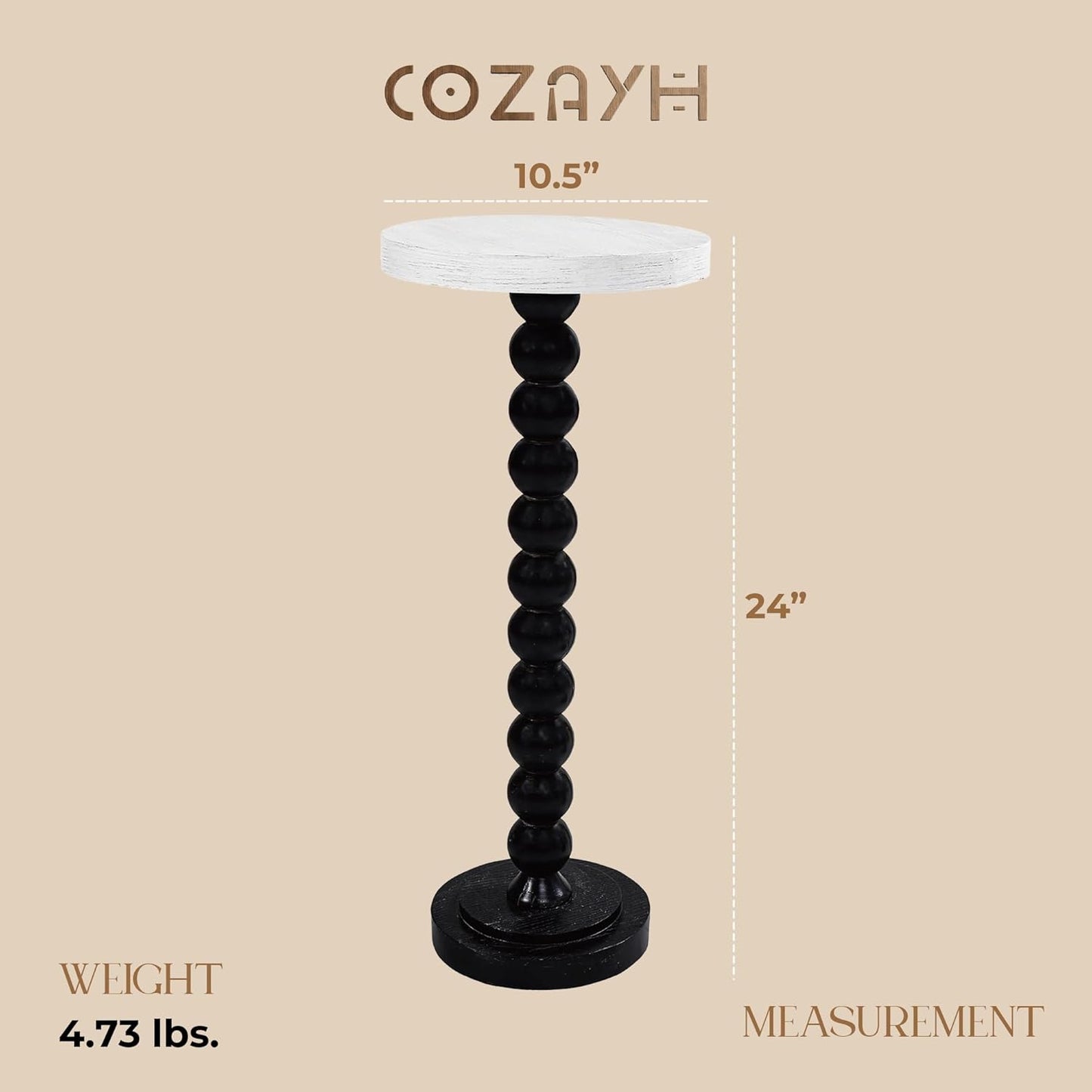 COZAYH 작은 받침대 엔드 테이블, 거실 액센트 사이드 테이블 디스플레이 스탠드, 나무 상단 및 디스트레스드 금속 스핀들 베이스가 있는 음료 테이블, 화이트 & 블랙
