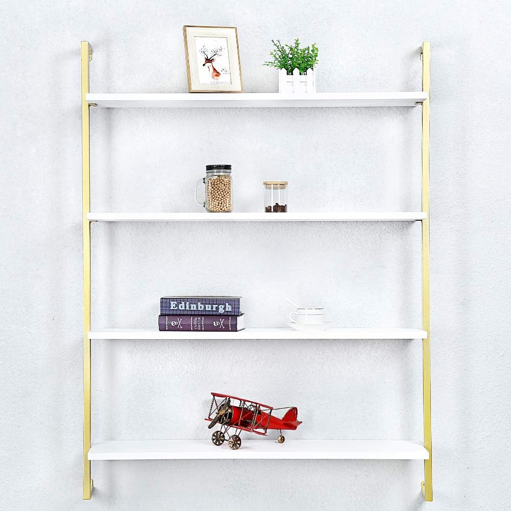 Industrial Metal Wall Shelf,Floating Wood Shelves Wall Mounted,36in Real Wood Book Shelves,4 Tier for Bedrooms Office