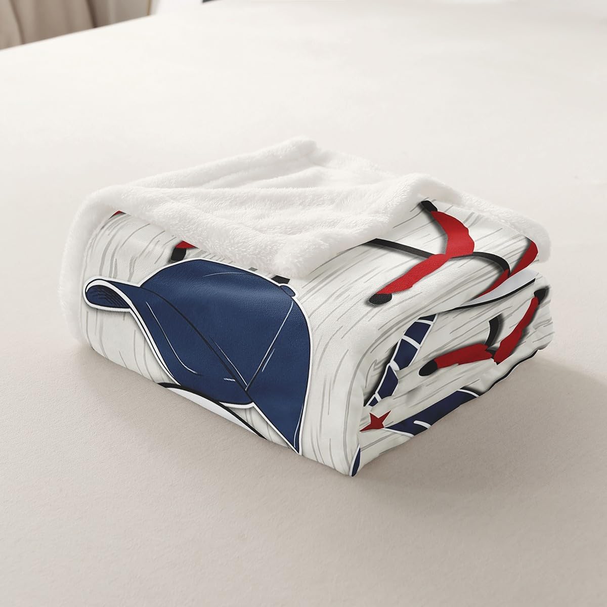 Baseball Print Bed Blanket Vintage Wood Throw Blanket Lightweight Soft Cozy Luxury White Red Navy Fleece Blanket Sports Flannel Blanket for Sofa Bedroom Office Travel All Season(Twin 60"x80")