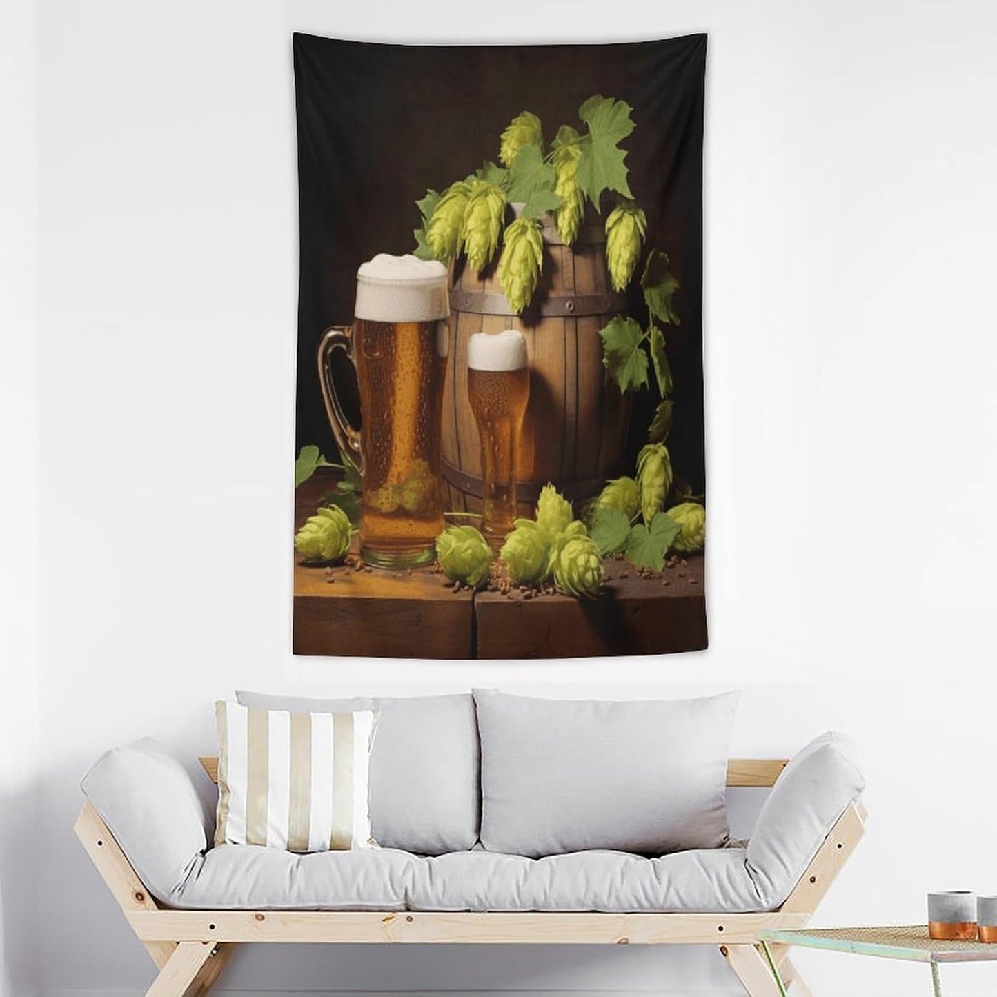 FodPand Beer And Hop Cones Tapestry Anti-fading Wall Tapestry with Installation Kit Backdrop Banner Multipurpose Aesthetic Tapestries Boho Wall Art Hanging Decorative Blanket 40"x60"