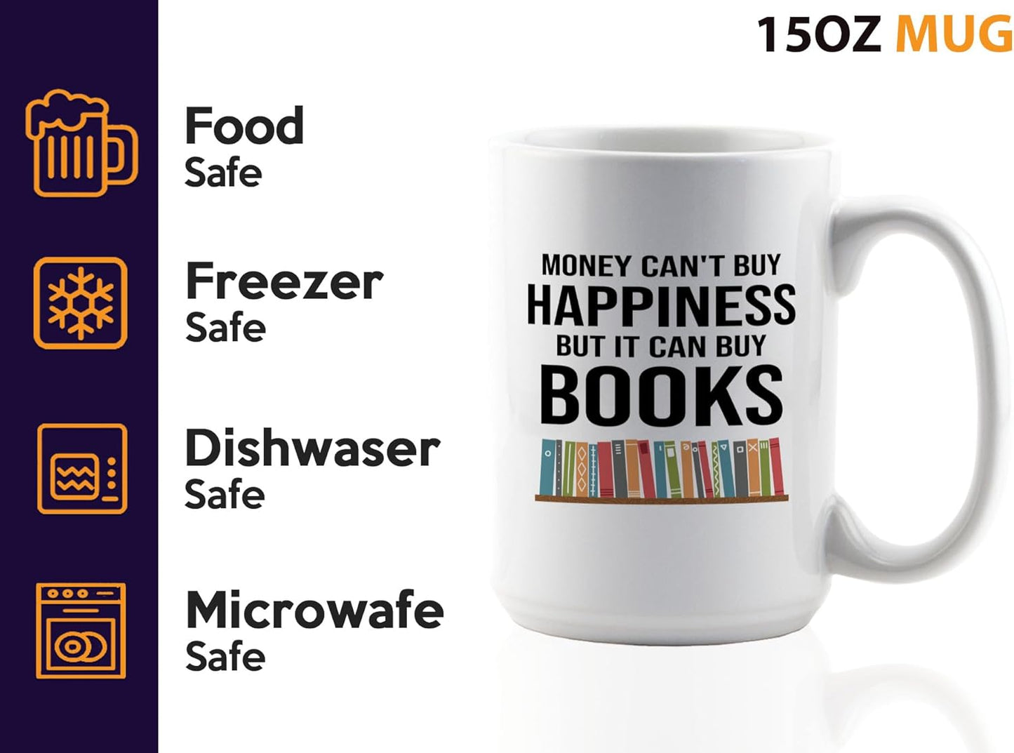 Book Lover Coffee Mug 15oz White -Can Buy Books - Gift For Poets Bookish People Bibliophile Librarian Book Club Reader