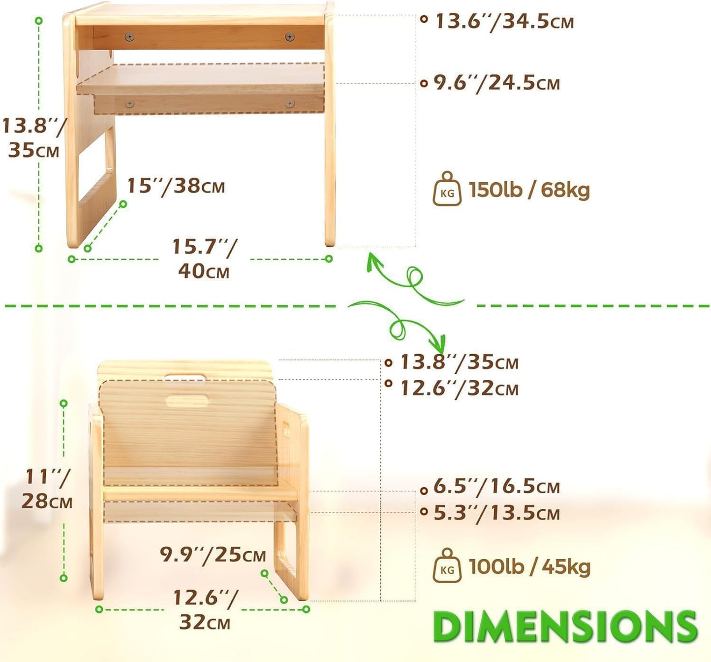 FUNLIO Montessori Weaning Table and Chair Set for Toddlers Age 1-3, Height Adjustable Toddler Table and Chair Set, Cube Kids Table Chair for Reading/Eating/Playing, Easy to Assemble, CPC Certified