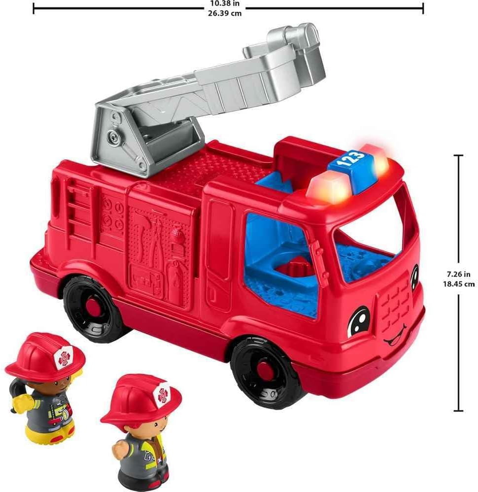 Fisher-Price Little People Toddler Toy Fire Truck Musical Push-Along Vehicle with 2 Figures for Pretend Play Ages 1+ Years