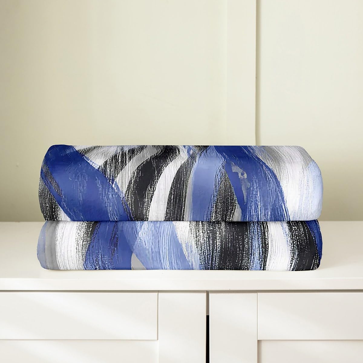 Erosebridal Geometric Stripes Blanket Throw 50x60 Modern Abstract Throw Blanket Black Grey Navy Blue Fleece Blankets for Kids Boys Girls Teen Swirl Lines Fuzzy Blankets Room Decor