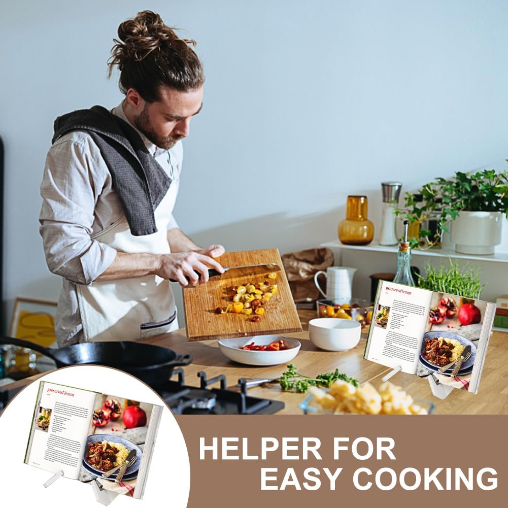 Cookbook Stand, Wooden Recipe Book Holder for Kitchen Counter- Reading Hands Free, Multifunctional Detachable Cookbook Holder Stand for Display of Recipes & Tablets