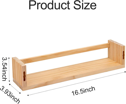 Fixwal Nursery Book Shelves, 16.5 Inch Floating Nursery Bookshelves, Set of 4, Solid Wood Wall Mounted Shelves for Books and Toys Storage (Natural Wood)