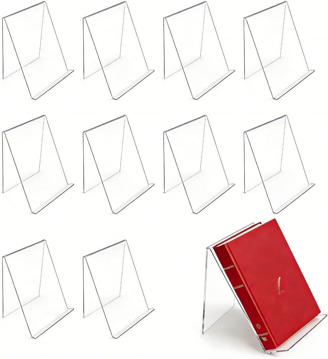 12 Pcs Acrylic Book Display Stand, 6‘’ x 4‘’ Clear Book Display Acrylic Display Easel Transparent Display Stand Holder for Displaying Books, Pictures, Notebooks, CDs