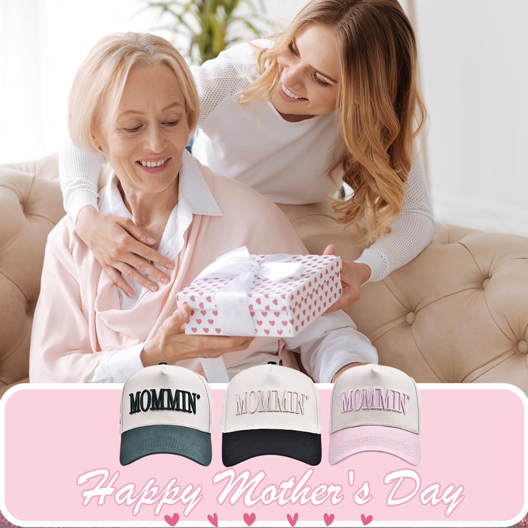 Women’s Mommin Trucker Hat – Vintage Two-Tone Ponytail Baseball Cap, Embroidered Adjustable Hat, Great Gift for Mom & Women