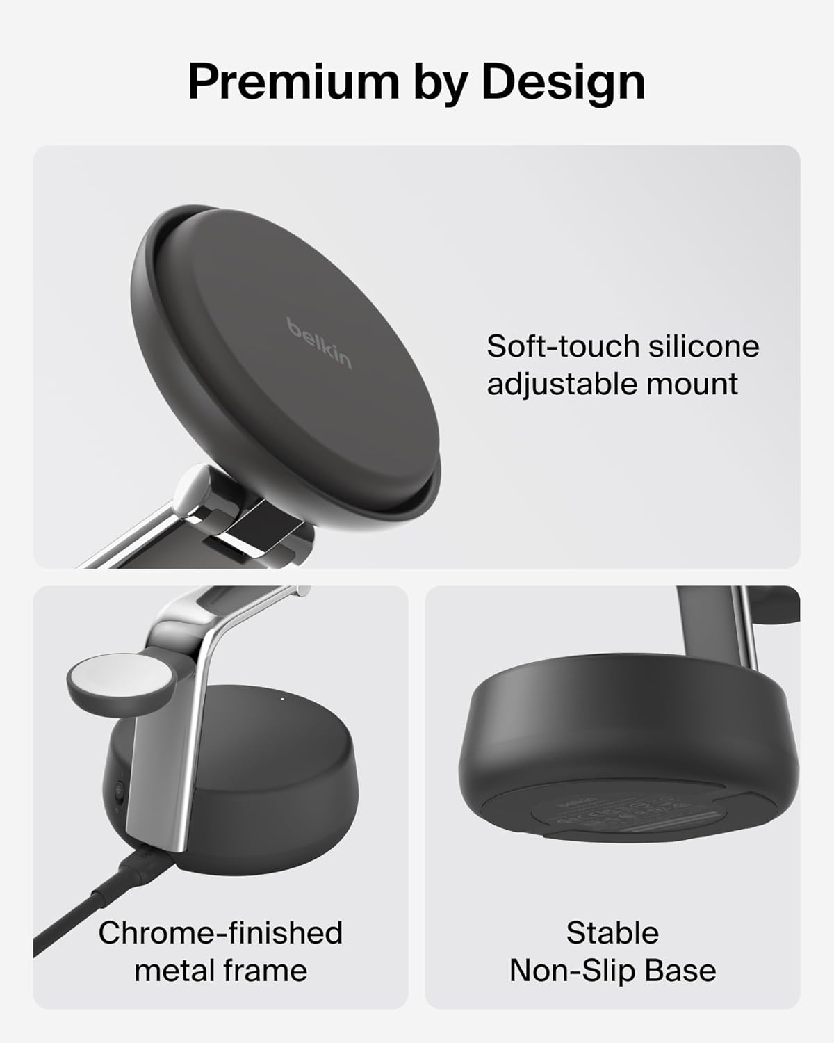 Belkin MagSafe Charger Compatible, 3-in-1 Charging Station, Qi2.2 25W w/Cooling Fan (On/Off Control) Magnetic Wireless Charger for iPhone 17, Apple Watch, AirPods, Pixel 10 (45W Adapter Included)