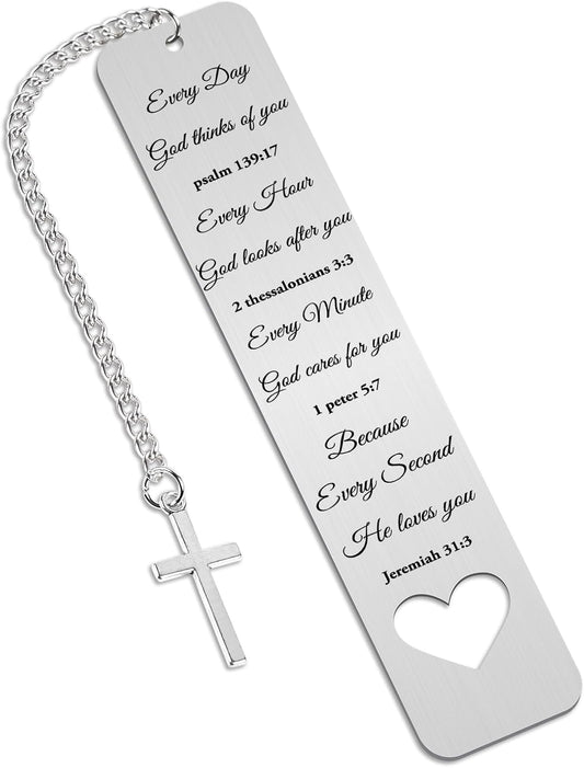 Bible Verse Metal Bookmark Gift - Christening Bookmarks Gifts for Women Men Inspirational Baptism Birthday Gift for Book Lovers Bookworms Book Club Religious Reading Gift, Silver