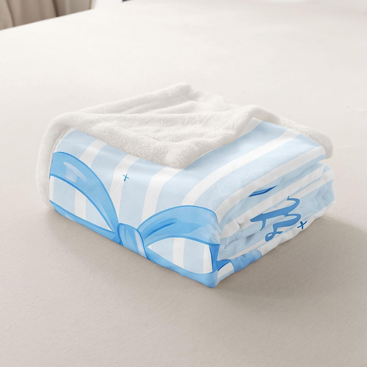 Feelyou Cute Bow Sherpa Throw Blanket for Couch Kawaii Bowknot Super Soft Cozy Fleece Princess Bowknot Blanket for Winter, Plush Throw Blue Bow Baby 30"x40" All Season