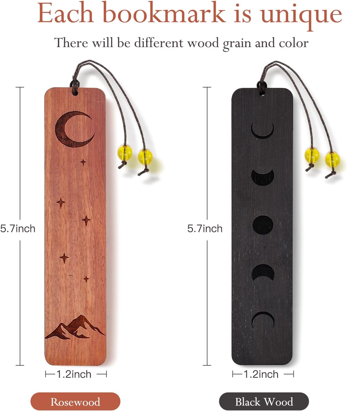 Homemade Moon Design Wooden Bookmarks - 2 Pieces, Perfect for Graduation, Teacher, Retirement, Mother's Day & Christmas Gifts