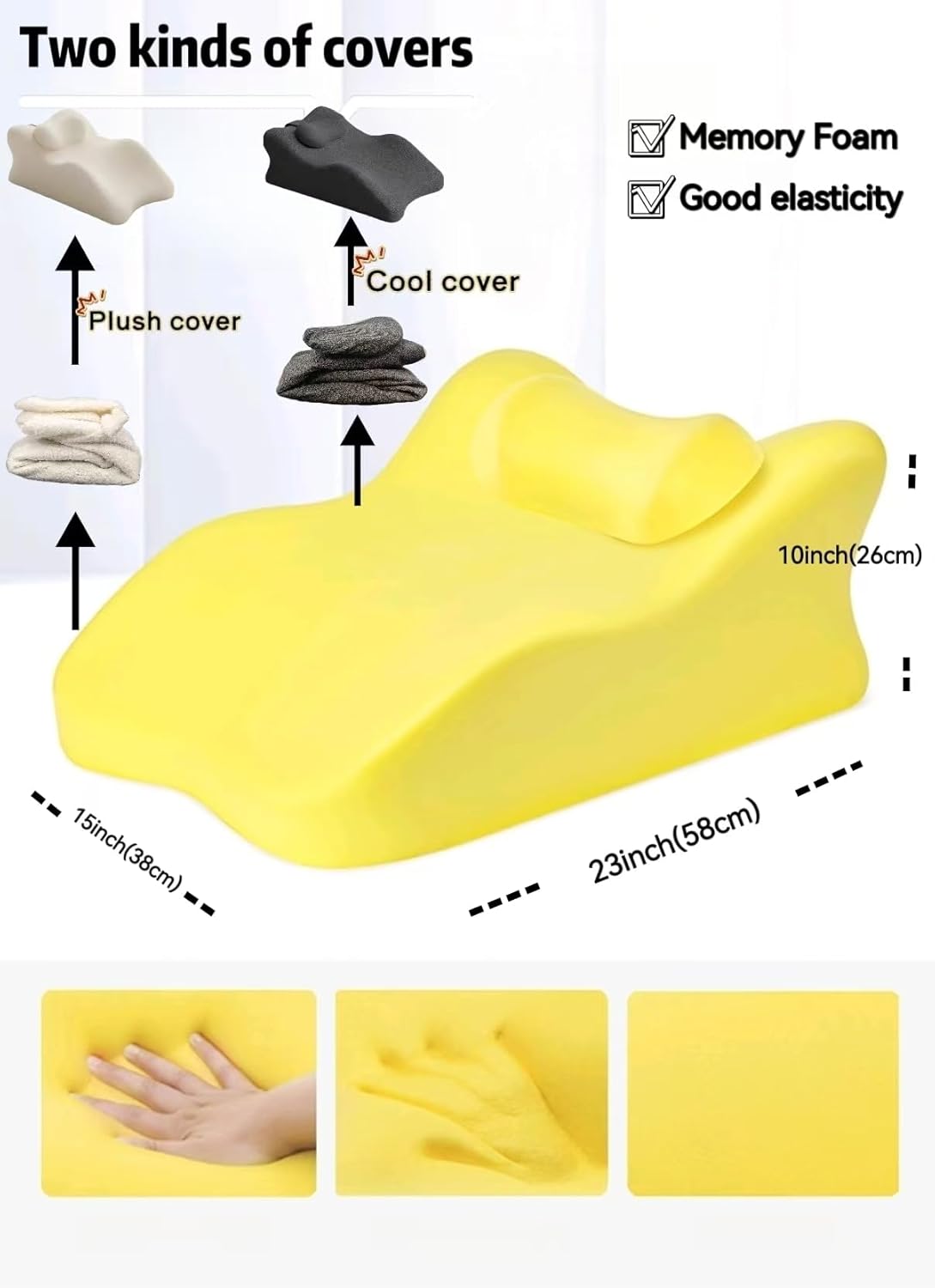 Reading Pillow for Bed Adult, Back Pillow for Bed Sitting Up, Back and Leg Pain Relief Acid Reflux, Back Support Pillow with Adjustable Headrest，Memory Foam Pillows for Abdomen, Exchangeable Cover