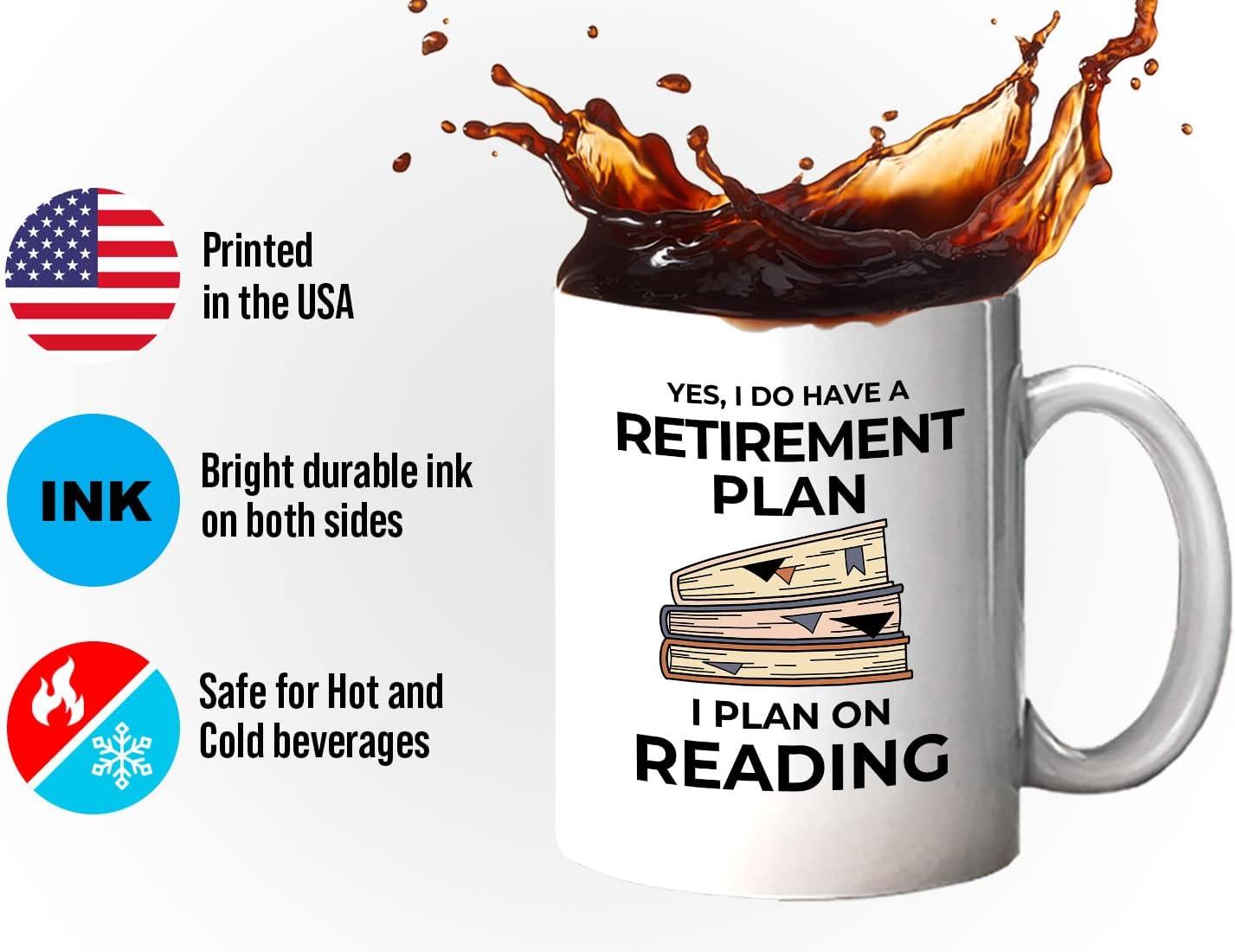 Bubble Hugs Book Lover Coffee Mug 11oz White - Retirement Plan Reading - Reading Retired Coworker Employee Retirement Reader Stack of Books Book Lover Bookish Novelist Librarian Writer