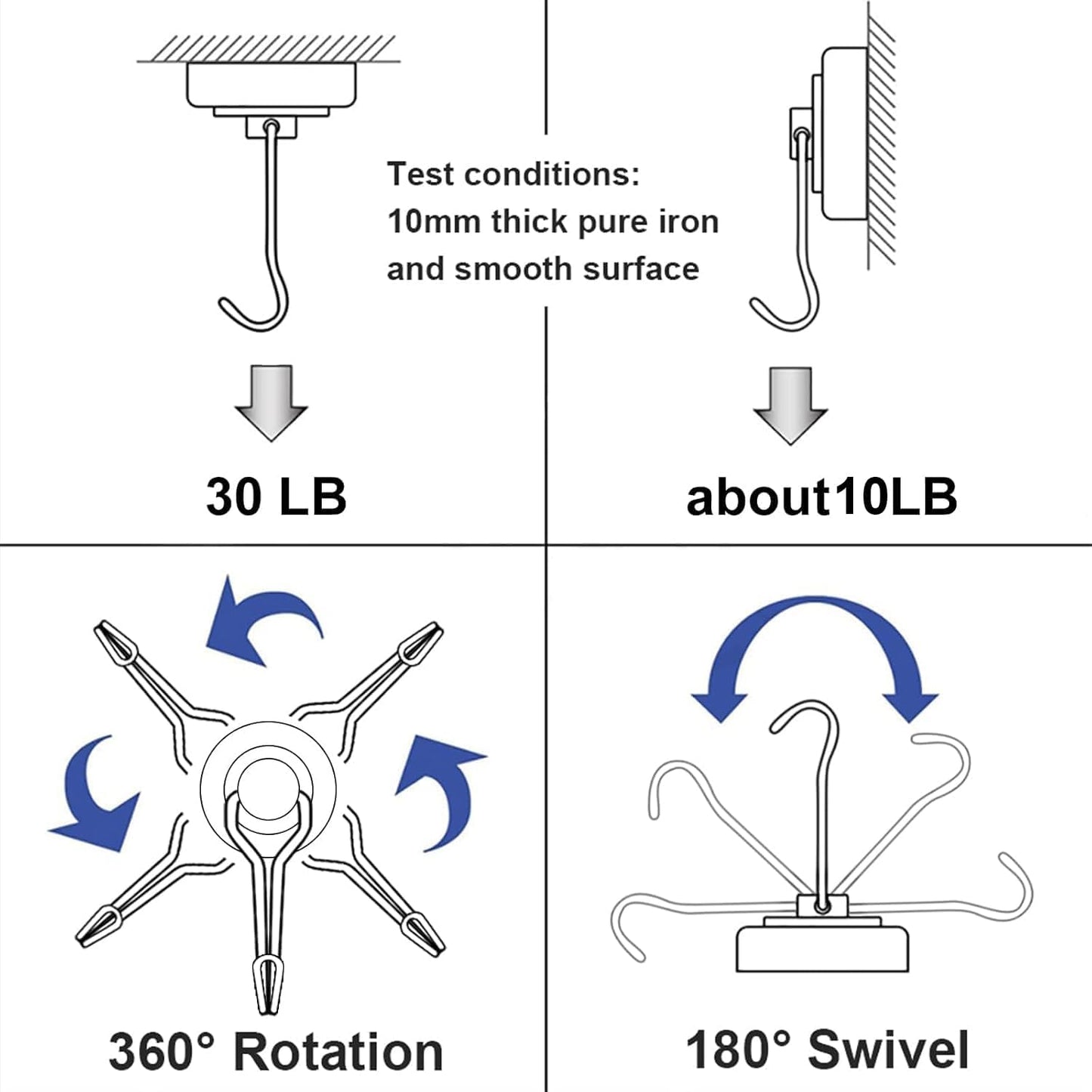 E BAVITE Magnetic Hooks, 30lbs+ Magnet Hook 2026 Cruise Cabin Ship Essentials Heavy Duty Strong Magnets Refrigerator Fridge Hanging for Classroom Beach Vacation Kitchen Grills Home 6pcs (Black)