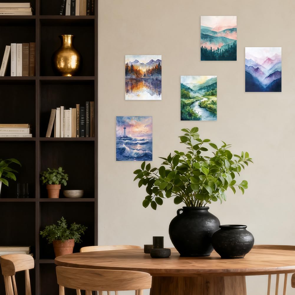 CRAFTYMELODY Watercolor Landscape Wall Art Prints Set of 9 Mental Health Poster Wall Decor Therapy Home Artworks for Living Room Bedroom Classroom Office Decoration 8x10 Inch Unframed