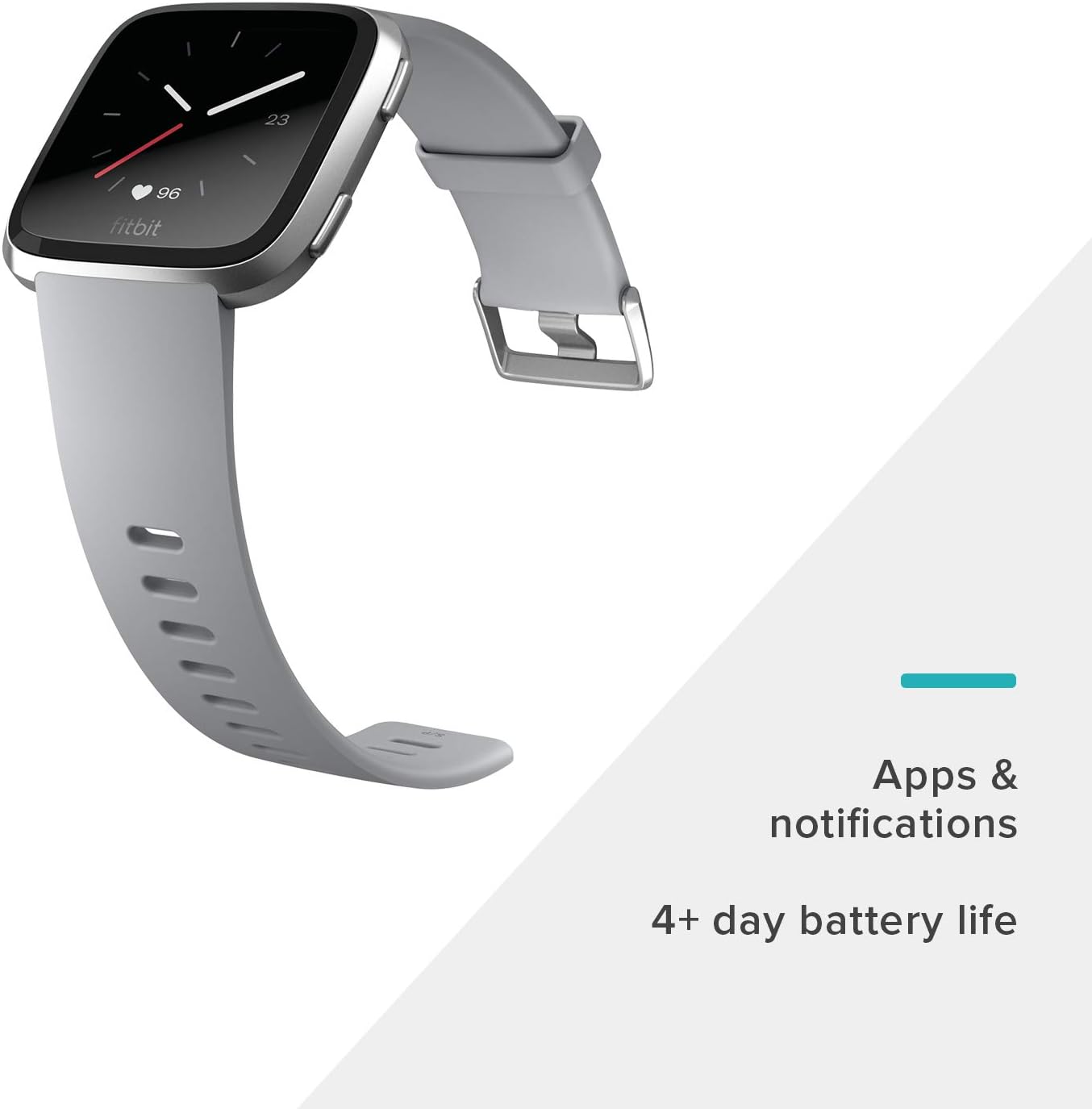 Fitbit Versa Smart Watch, Gray/Silver Aluminium, One Size (S & L Bands Included)