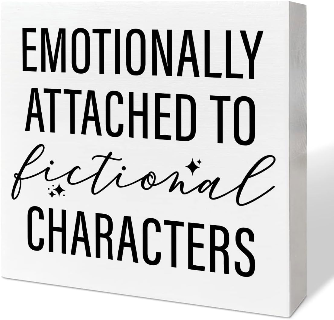 Book Lover Desk Decor Wooden Box Sign, Fictional Characters, Book Worm Nerd Decor for Home Bedroom Bookish Book Reader Librarian Decoration Book Lover Gifts for Women Men Teen Girls