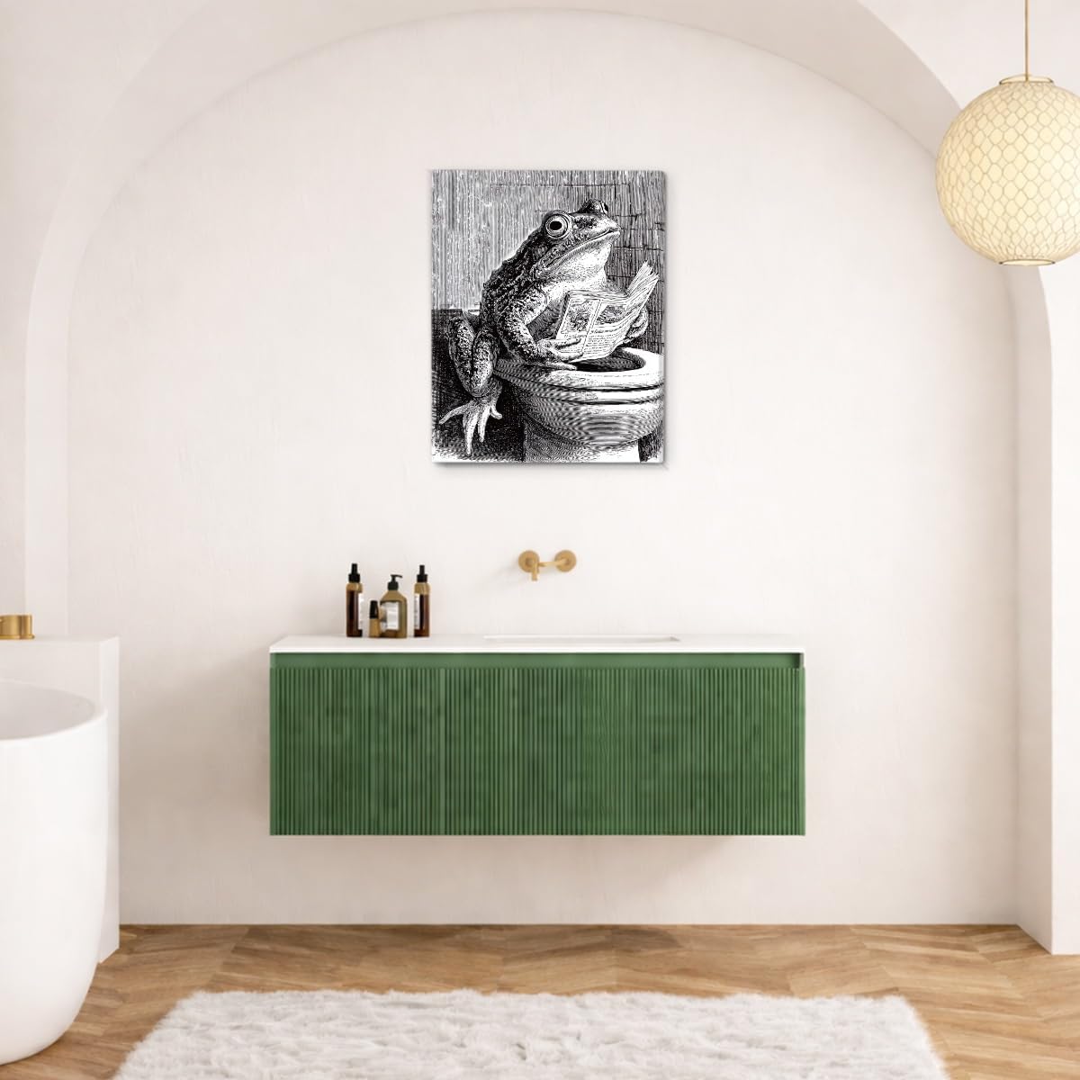 Funny Retro Toad Bathroom Wall Art Toad Reading Newspaper on Toilet Canvas Print Poster Funny Animal Bathroom Wall Decor 8x10 Inch Framed
