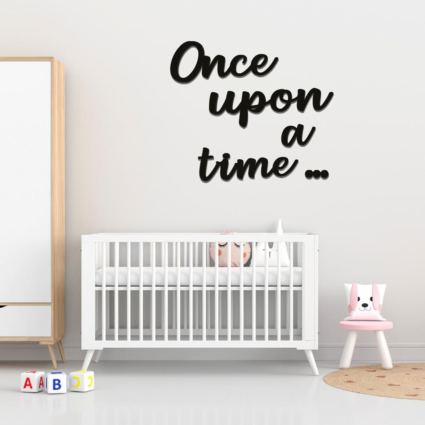 Once Upon a Time Sign Nursery Wall Decor Wooden Once Upon a Time Wall Decor for Reading Nook Nursery Bedroom Bookshelf Birthday DIY Decoration (Black)