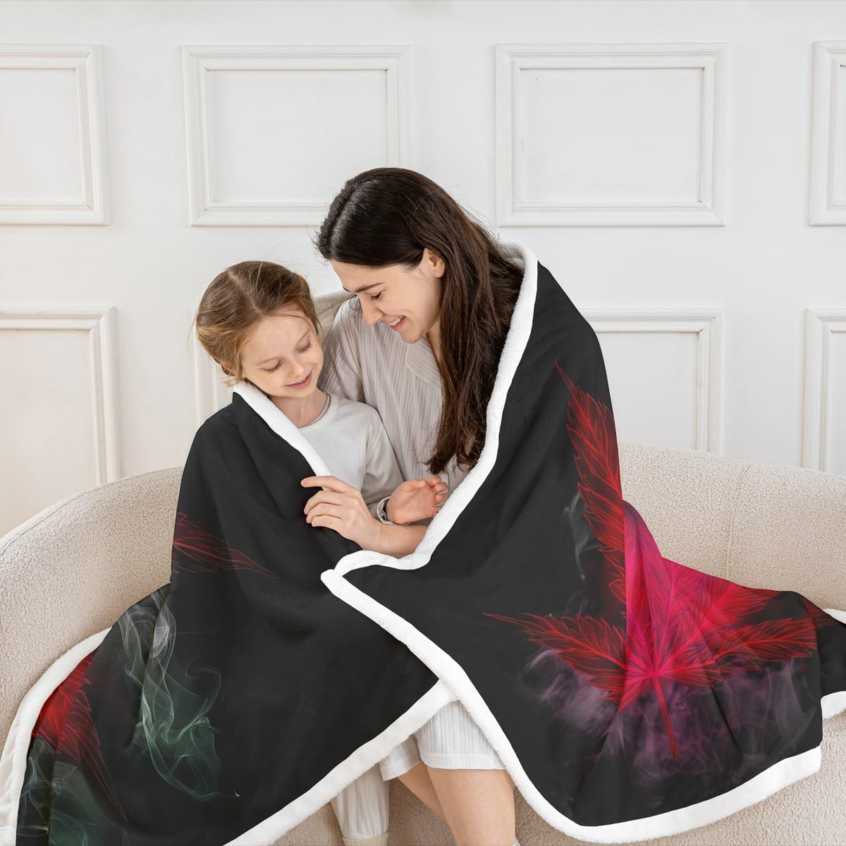 Marijuana Throw Blanket Red Cannabis Leaf Printed Bed Blanket, for Adult Women Teens Marijuana Weed Leaf Fleece Blanket Exotic Leaves Rustic Soft Boho Trippy Hippie Sherpa Throw Blanket, Twin