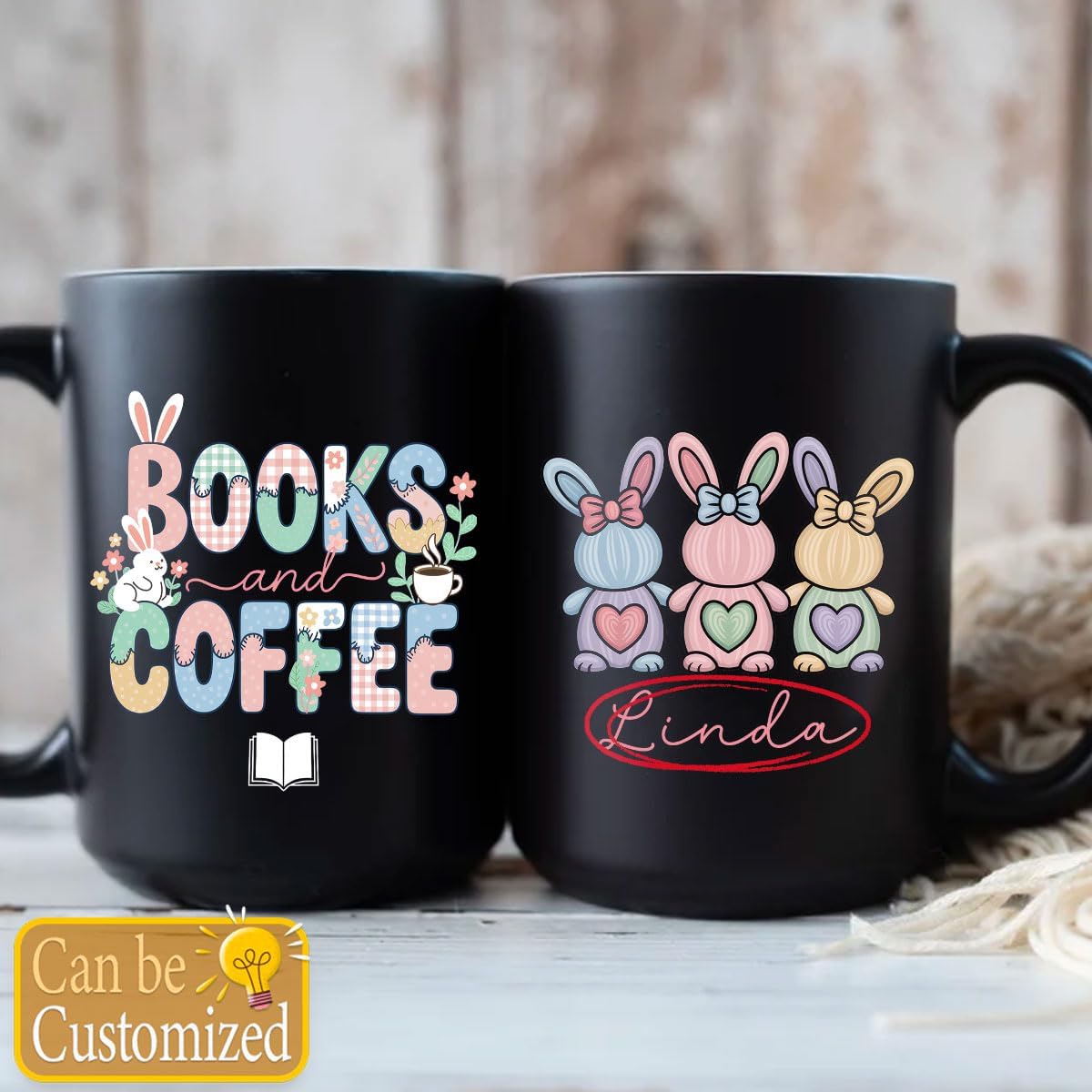 Custom Books and Coffee Ceramic Mug, Personalized Easter Day Gift Idea, Customized Name Book Lover Coffee Cup, Spring Reading and Sip Celebration, 11oz 15oz