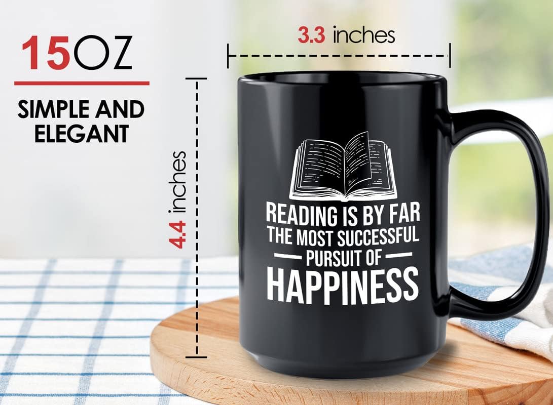 Book Lovers Coffee Mug 15oz Black - Reading is by far - Gift For Poets Bookish People Bibliophile Librarian Book Club Reader