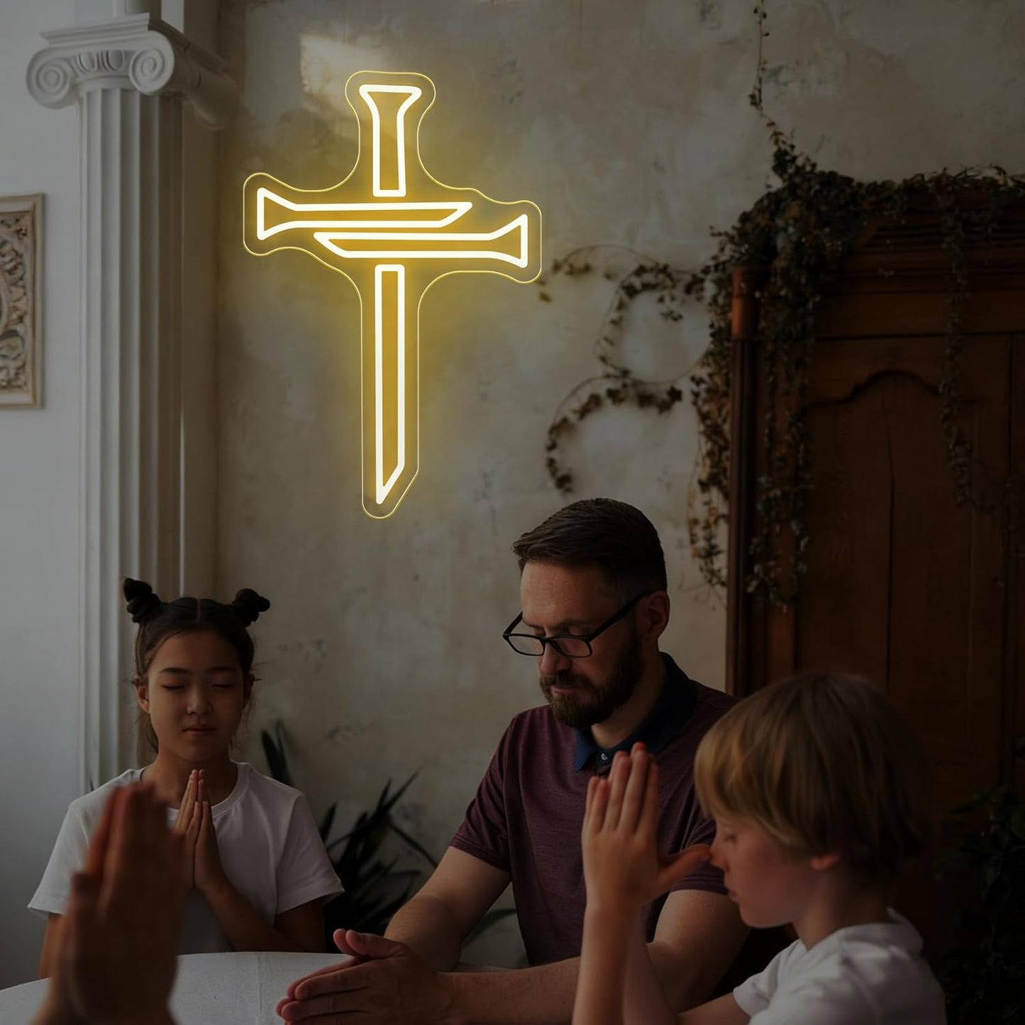Christian Cross Neon Sign Easter Religious Cross Inspirational Led Light For Christian Home Worship Room Decor Gift Bedroom Room Home, Home Party, Wedding, Easter, New Year Gift-16.5IN-Warm White