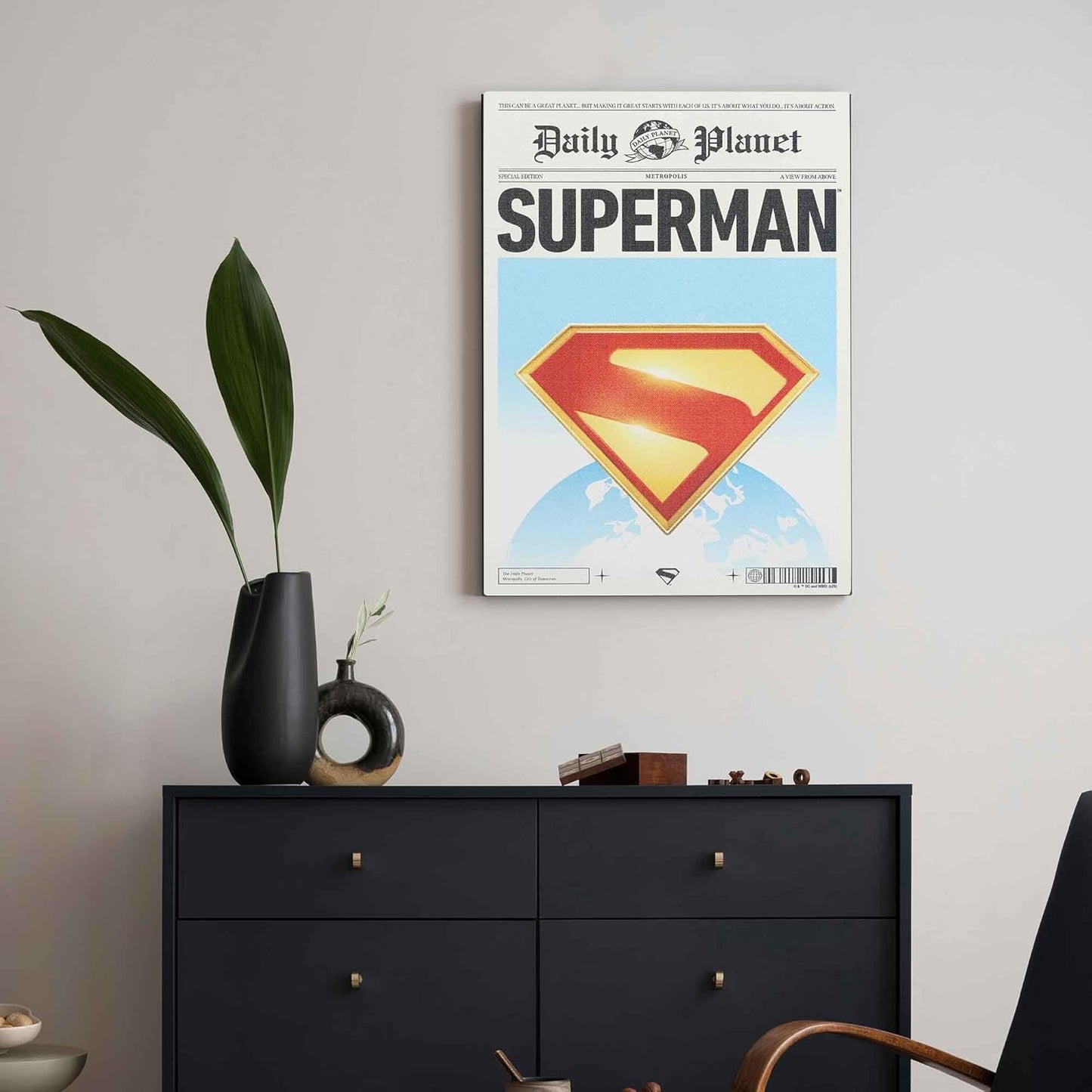 Open Road Brands DC Comics Superman Daily Planet Wood Wall Decor - Classic Superman Newspaper Wall Art for Home or Office