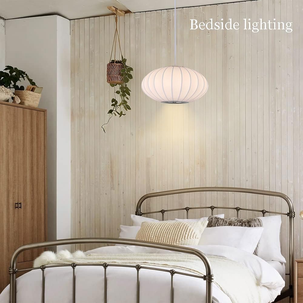 Italian Simplicity Style Silkworm Cocoon Pendant Light Post-Modern Single Head Lantern Flat Shape Silkworm Cocoon Lamp White for Caffe House Dining Room Showroom Hollow Hanging Luminaire
