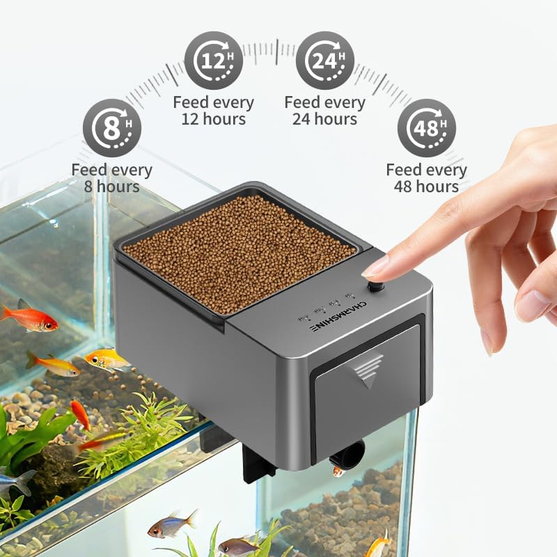 100ml Automatic Feeder for Aquarium Vacation Timer for Fish Tank Food Adjustable Auto Fish Feeder Dispenser for Pellets Strips 8/12/24/48H Timer Battery Operated(Not Included)