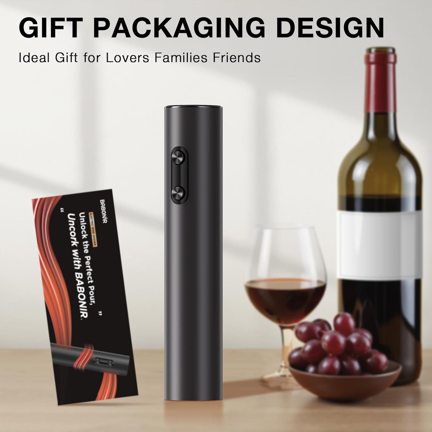 Electric Wine Opener, Automatic Corkscrew with Foil Cutter, One-Button Operation for Effortless Cork Removal, Perfect Wine Gift for Wine Lovers, Thanksgiving, Christmas, Party & Home