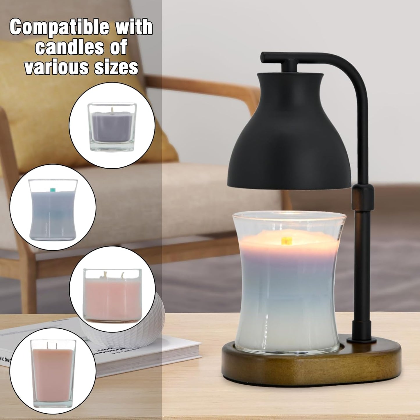 Candle Warmer Lamp with Timer - Electric Adjustable Candle Lamp Warmer, Birthday Gifts for Women, Mothers Day Gifts for Mom, House Warming Gifts New Home, Candle Warmer for Jar Candles with 2 Bulbs