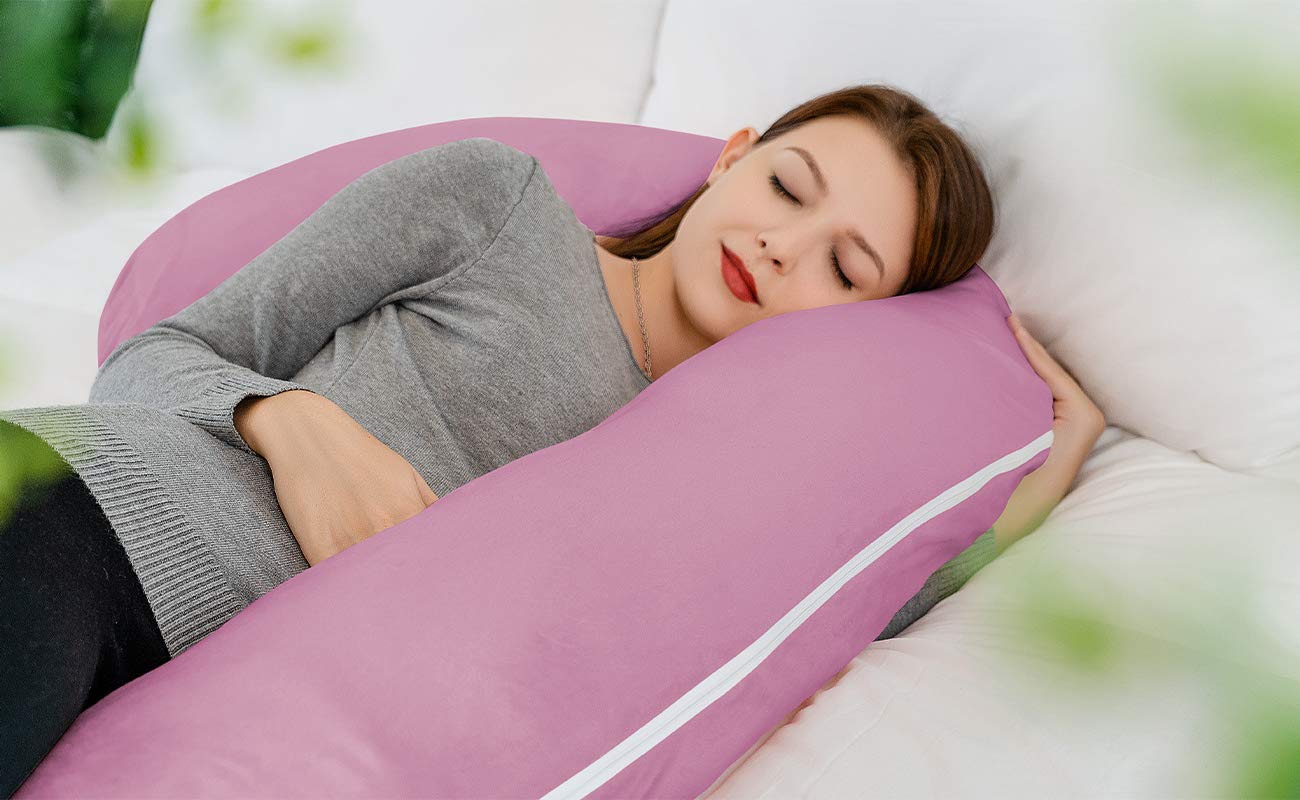INSEN Pregnancy Pillow, Maternity Body Pillow with Velvet Cover,C Shaped for Side Sleeping (Purple Velvet)