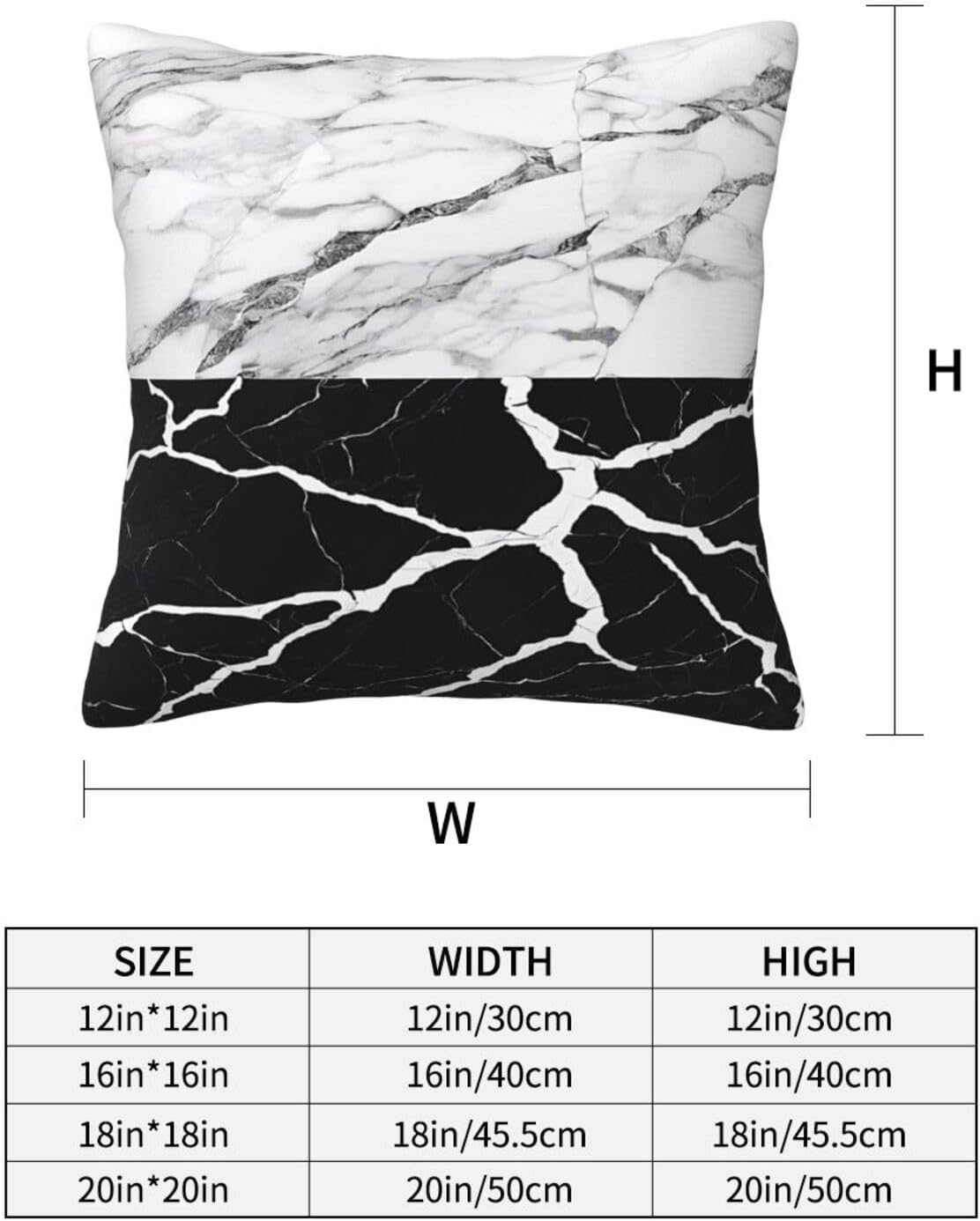 All-Season Square Pillow Covers 18"X18", Black White Marble, Decorative Throw Pillow Covers for Sofa Bed Couch, Hidden Zipper Cushion Cover, Square Lumbar & Accent Pillowcases for Home Decor