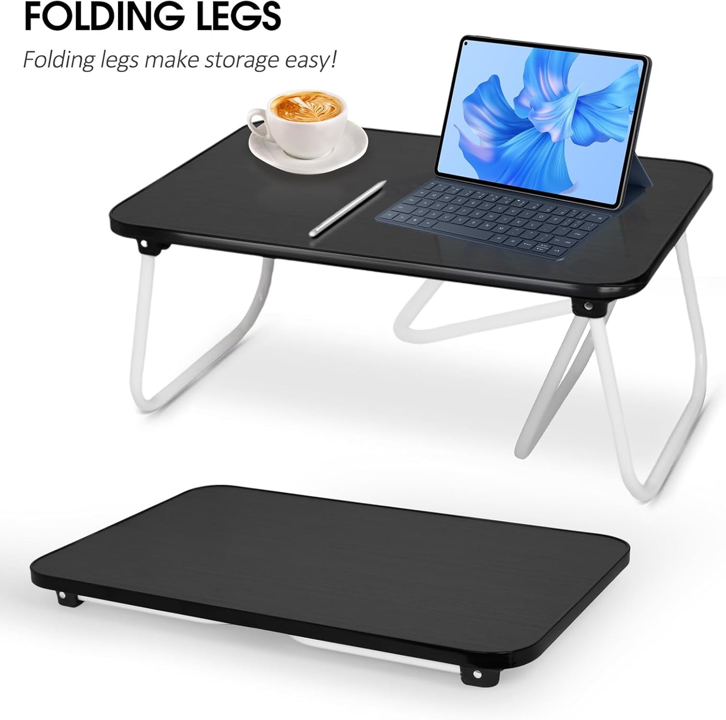 Lap Desks Laptop Tray for Bed or Couch, Breakfast Serving Tray with Folding Legs,Portable & Lightweight Mini Table, Laptop Stand for Working, Reading and Writing,Black