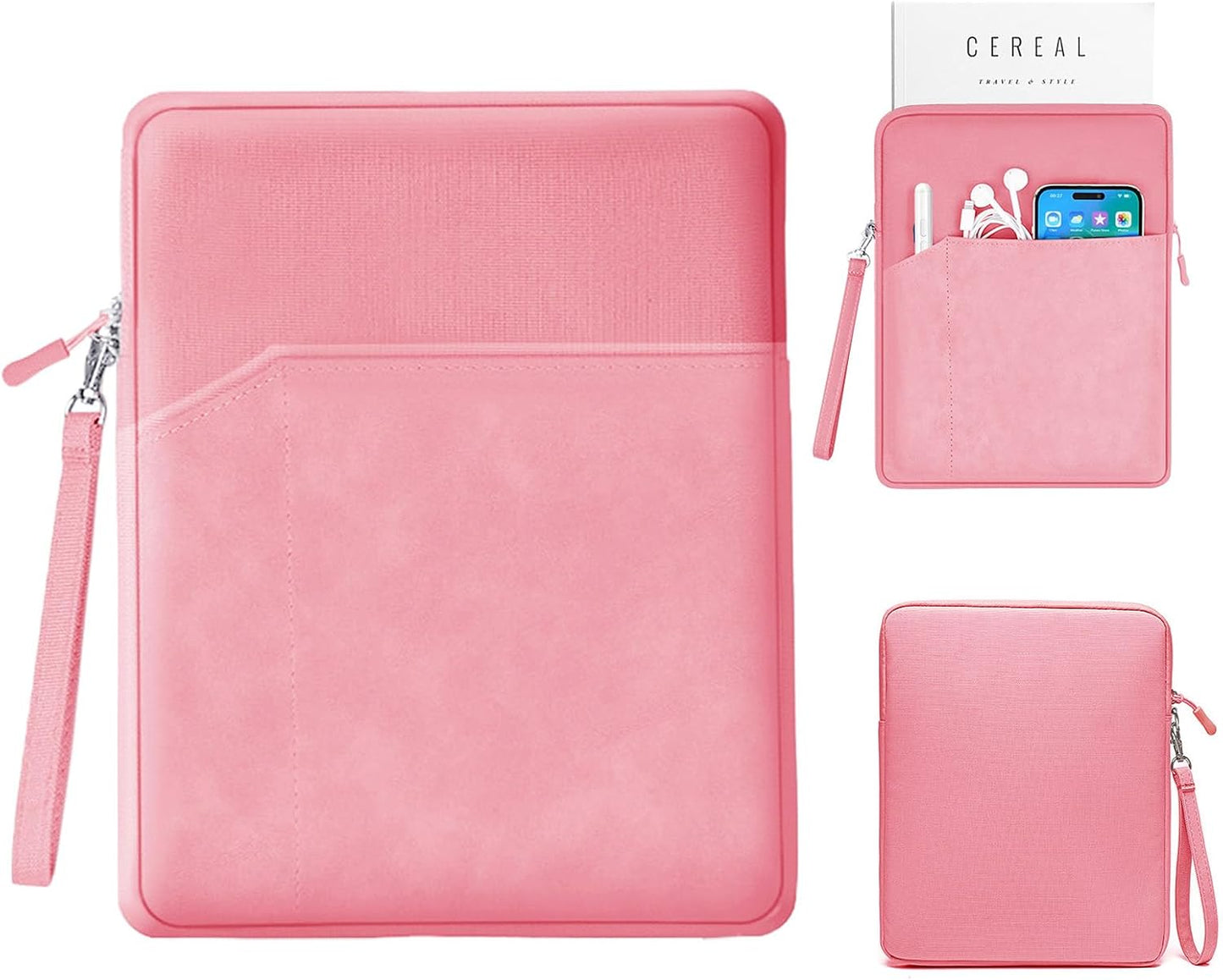 Book Sleeve with Zipper,9''x11''Book Sleeve Washable Book Protector Book Pouch Paperback HardBook Cover for Book Lovers Reading Accessories Gift (Pink)
