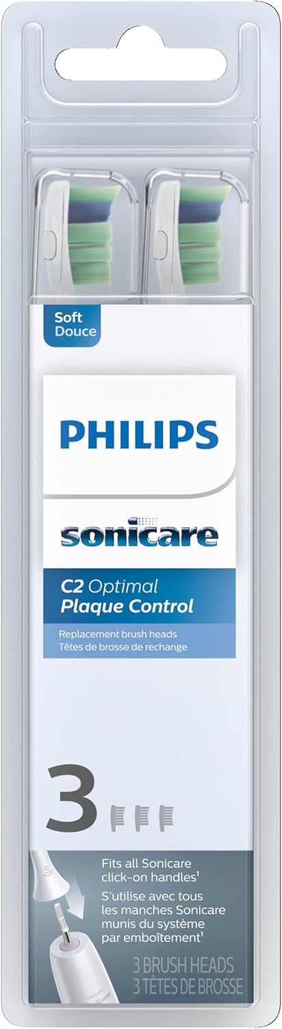 Philips Sonicare C2 Plaque Control - Genuine Replacement Electric Toothbrush Heads, White, 3 Pack, HX9023/65