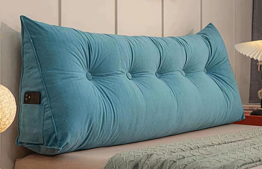 Large Reading Pillow Bolster Triangular Headboard Backrest Positioning Back Support Wedge Pillow for Bed and Sofa with Removable Cover(Size:80 * 20 * 50 cm,Color:Blue)