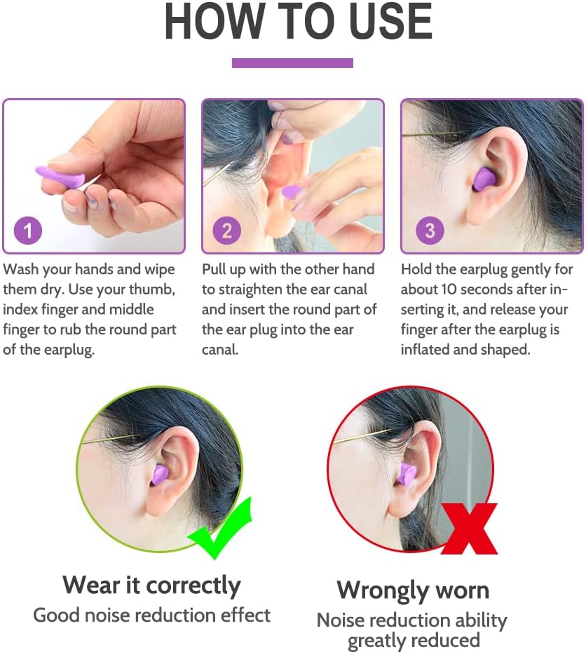 LYSIAN Slim Size Foam Ear Plugs for Small Ear Canals Women, Kids, 100 Pairs, 35dB SNR Noise Canceling Earplugs for Sleeping, Work and Study (Purple)