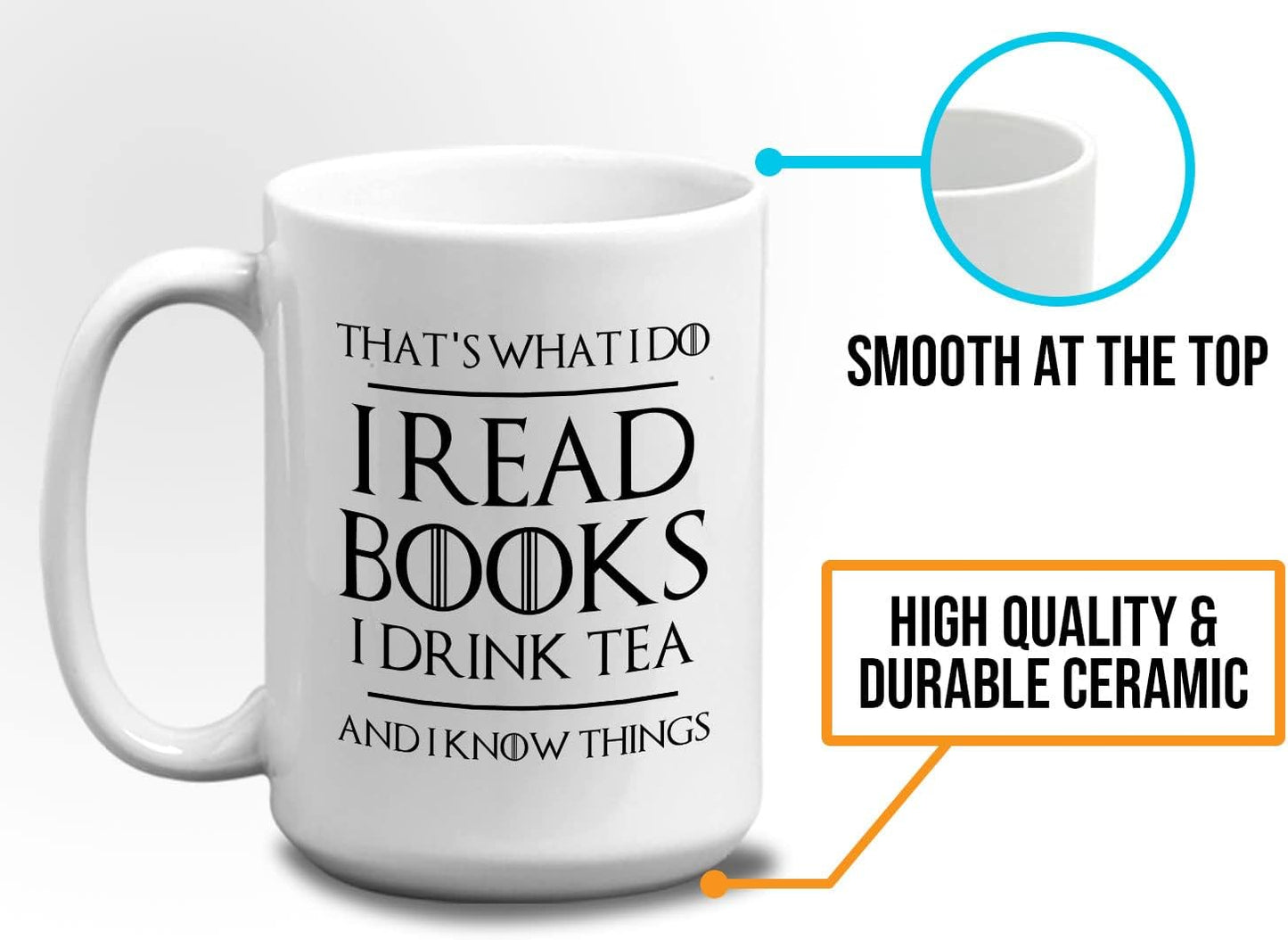 Book Lover Coffee Mug 15oz White - Read Books Drink Tea - Reading Reader Tea Lover I Know Things Book Addict Book Lover Bookish Novelist Librarian Writer