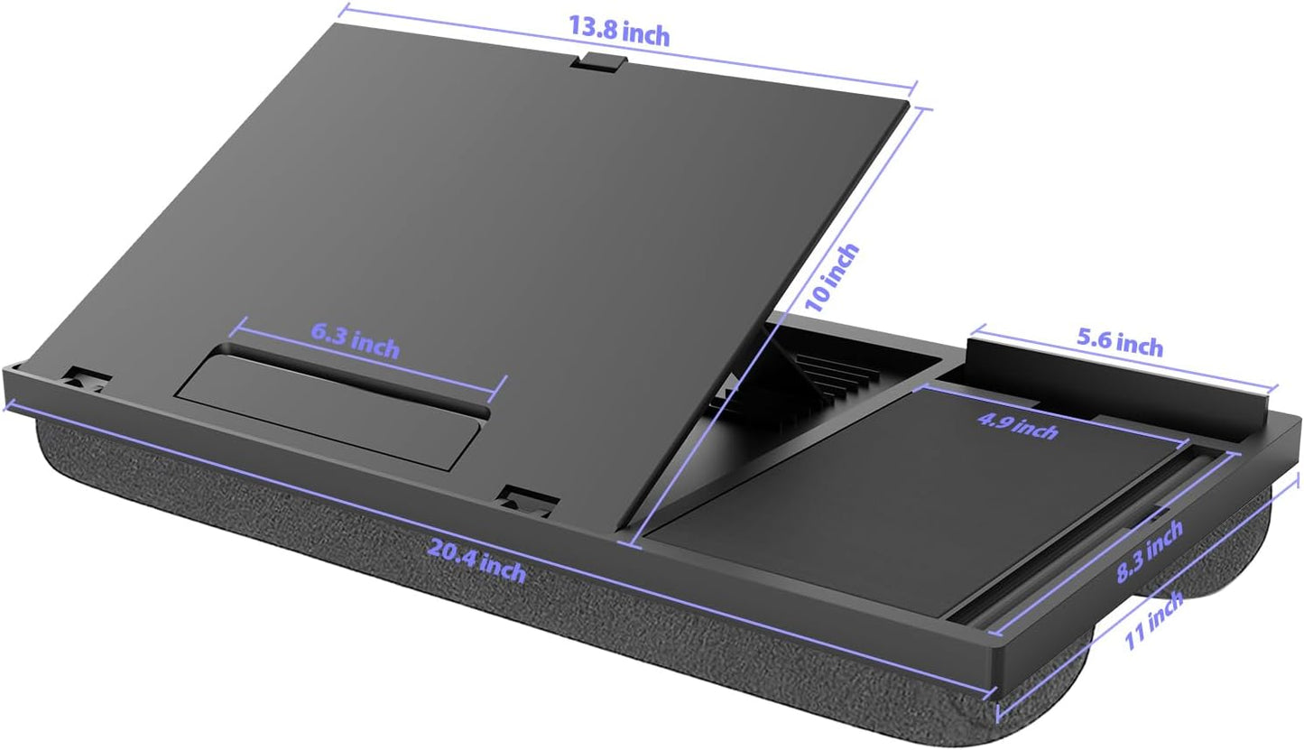 Laptop Lap Desk with Cushion - 9 Adjustable Angles, Fits Up to 15.6 inch Laptops, Built-in Mouse Pad, Phone and Pen Slots. Portable Writing Board for Bed, Sofa, and Work Table
